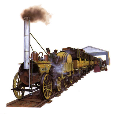 Steam provided the power for many of the new machines. The Rocket was the first commercial steam train.