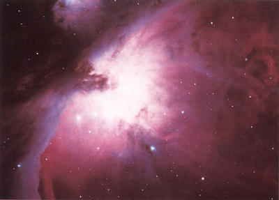 The Orion Nebula is in the constellation of Orion. It is about 1,000 light-years away from us and 15 light-years across.