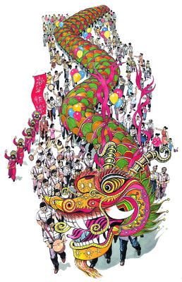 The Chinese New Year is still celebrated with processions, dancing, and music.