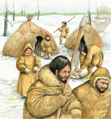 The early Americans hunted with stone-tipped spears, and made their tents and clothes from animal skins.