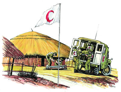 In Islamic countries, the Red Crescent provides emergency food and medical supplies.