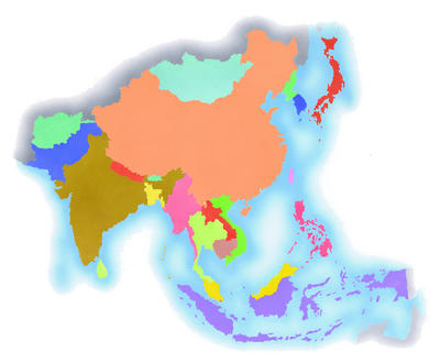 Asia is bounded to the west by Europe. Together they form the world's largest land mass.