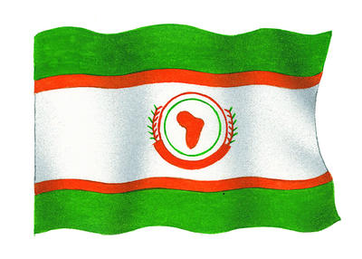 On the Organisation of African Unity flag, the continent of Africa sits inside a laurel wreath.