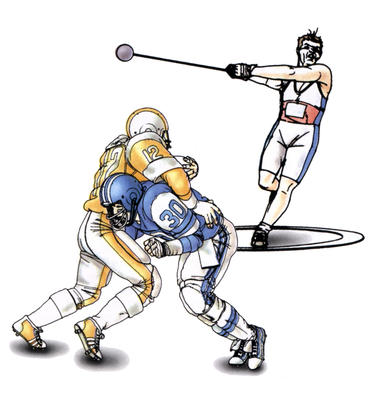 All sports players, for example hammer throwers and American footballers, make use of forces.