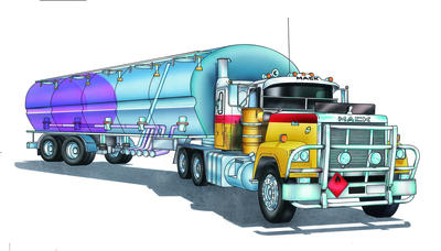 A large tanker is divided into sections inside to stop the contents from sloshing about dangerously.